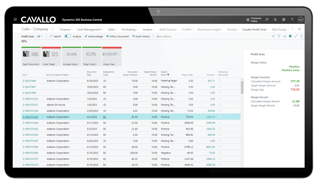 Profit Scan Screen for Business Central